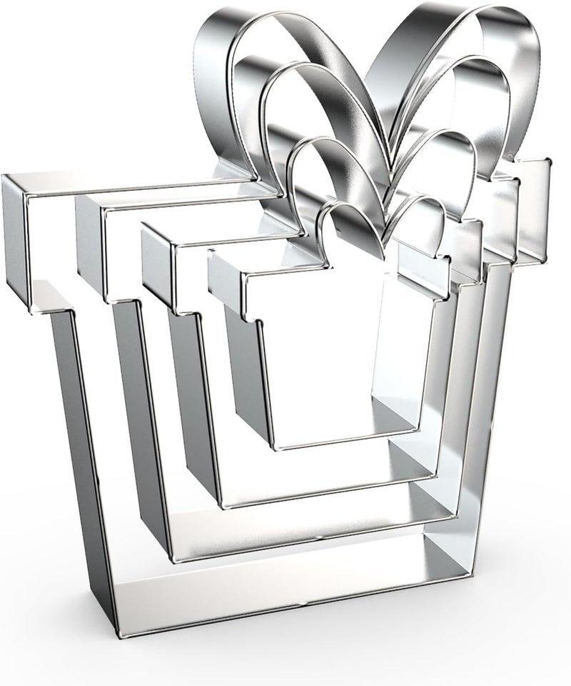 QAAQS Gift Present Box Cookie Cutter Set Large - 5", 4", 3", 2" - 4 Piece - Stainless Steel - Image 1